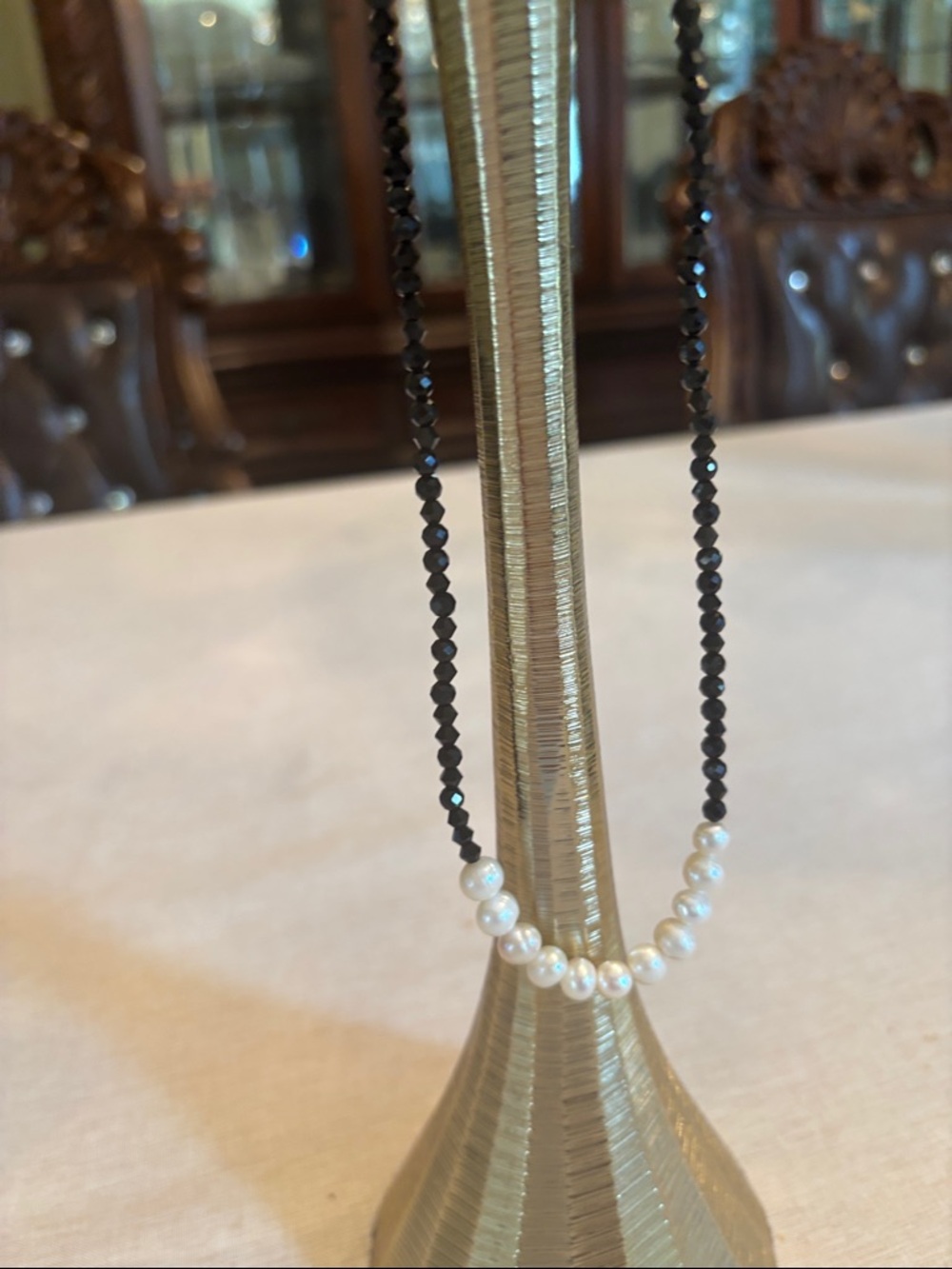 Elegant Black Crystal and water,real  Pearl Strand Necklace ( no use )